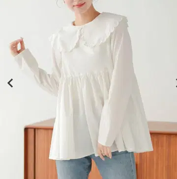 Fitmore 새상품 스캘럽 칼라 페플럼 롱 슬리브 블라우스