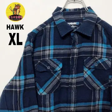 USA 구제 의류 HAWK 플란넬 셔츠 XL 네이비 라이트 블루 체크