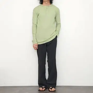 AURALEE ORGANIC SOFT RIB HENLEY NECK L/S