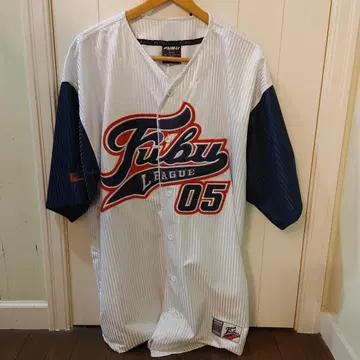 FUBU 스포츠 05 반팔 셔츠 스트라이프 베이스볼 셔츠 화이트