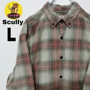 USA 구제 의류 Scully 플란넬 셔츠 L 베이지 레드 옴브레 체크