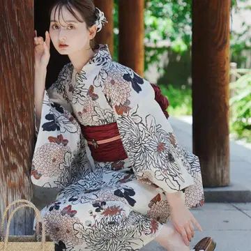 utatane 브라운 국화 유카타 오비 일본 나막신 세트