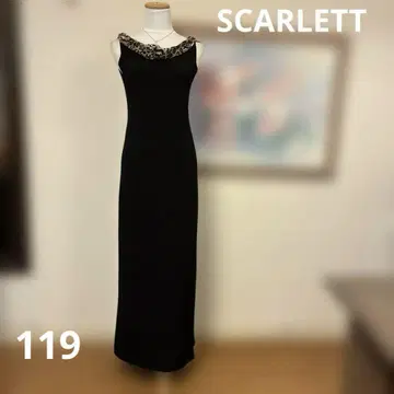 SCARLETT 블랙 롱 드레스 표범 무늬 스카프 포함