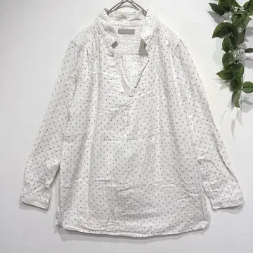 파이널디시젼 긴팔 튜닉 셔츠 도트 오픈 카라 면 100%