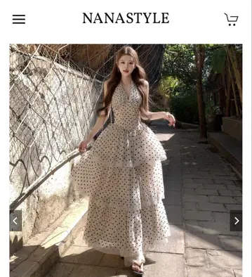 nanastyle 홀터넥 도트 무늬 롱 원피스