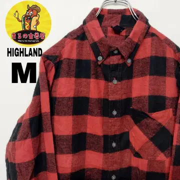 USA 구제 의류 HIGHLAND 플란넬 셔츠 M 레드 블랙 체크