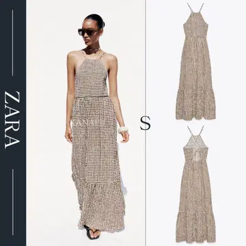 ZARA 자라 깅엄 체크 패턴 미디 원피스 S