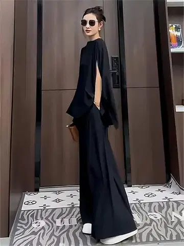 셋업 팬츠 와이드 넉넉한 블랙 어른 고급 슬릿 세련된 포멀 깔끔
