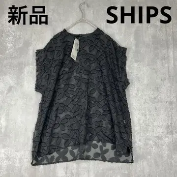 새상품 SHIPS any 블랙 시어 레이스 자카드 블라우스 꽃무늬 여름