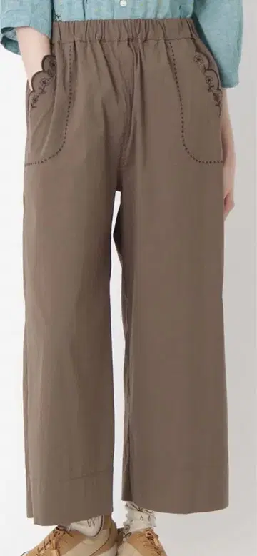 면 나일론 스트레치 스캘럽 자수 와이드 팬츠 슈퍼 하카피유