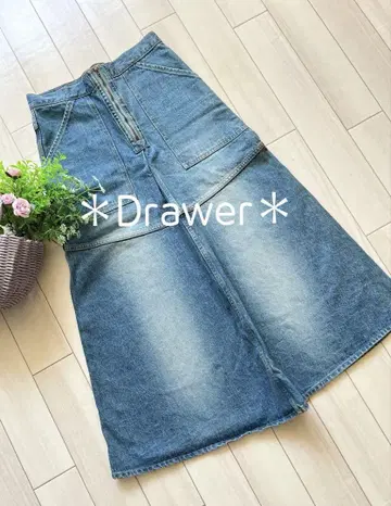 Drawer 드로어 데님 스커트 롱 플레어 스커트