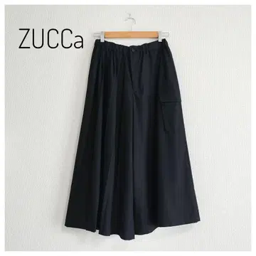 새상품급 ZUCCa 비대칭 와이드 팬츠 블랙 플리츠 포켓 뒷면 밴딩