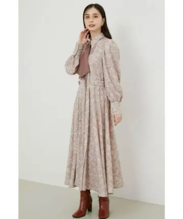 rienda 아라베스크 패턴 셔츠 롱 원피스 올 패턴 A라인