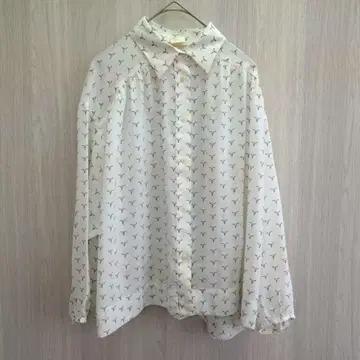 여성용 블라우스 셔츠 와이드 올 패턴 화이트 프리 사이즈
