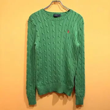 POLO RALPH LAUREN 니트 스웨터 케이블 짜임 그린 S