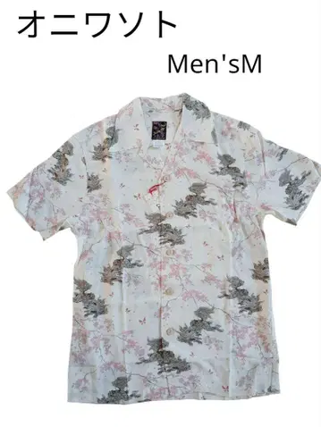 새상품 오니와소토 알로하 셔츠 M 레이온, 일본풍 패턴, 벚꽃, 사자