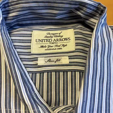 Unitedarrows 파란색과 화이트 스트라이프 셔츠