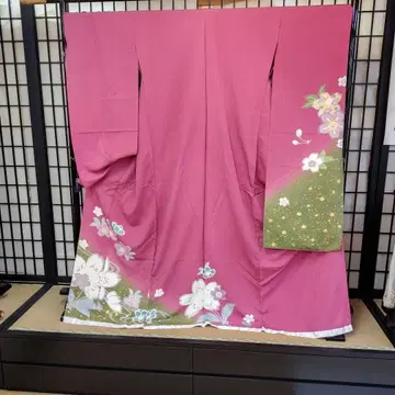 일본제 순수 실크 유젠 후리소데 처분품