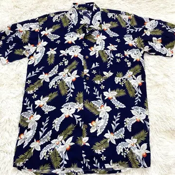 Adi Batik 알로하 셔츠 올 패턴 네이비 보태니컬