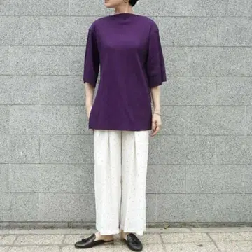 PHENNY 퍼플 사이드 슬릿 리브 상의 5부 소매