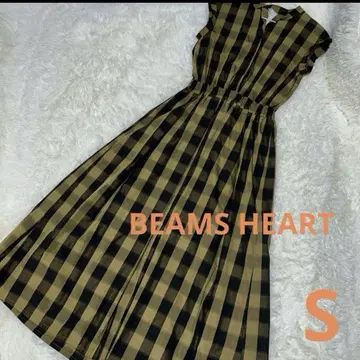 새상품급 BEAMS HEART 체크 스키퍼 롱 원피스, 브라운 S