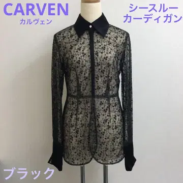 CARVEN 칼벤 시스루 가디건 긴팔 블랙 꽃무늬
