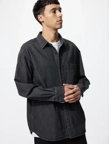 S 사이즈 유니클로 데님 오버셔츠 블랙 UNIQLO 데님 셔츠