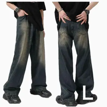XL 남성용 배기 데님 워시드 배기 팬츠 팬츠 빈티지 L