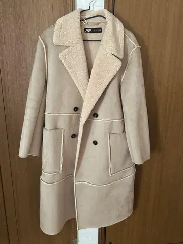 ZARA 페이크 무스탕 보아 롱 코트 (베이지)