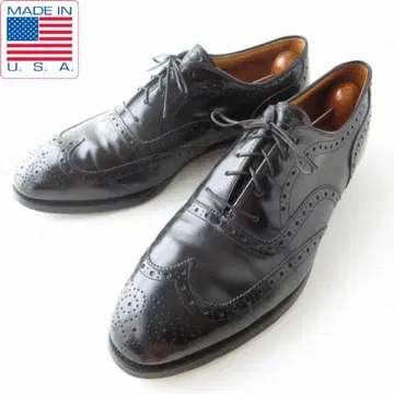 USA 제작 존스턴 앤 머피 윙팁 블랙 9.5E 폭넓음 27.5cm