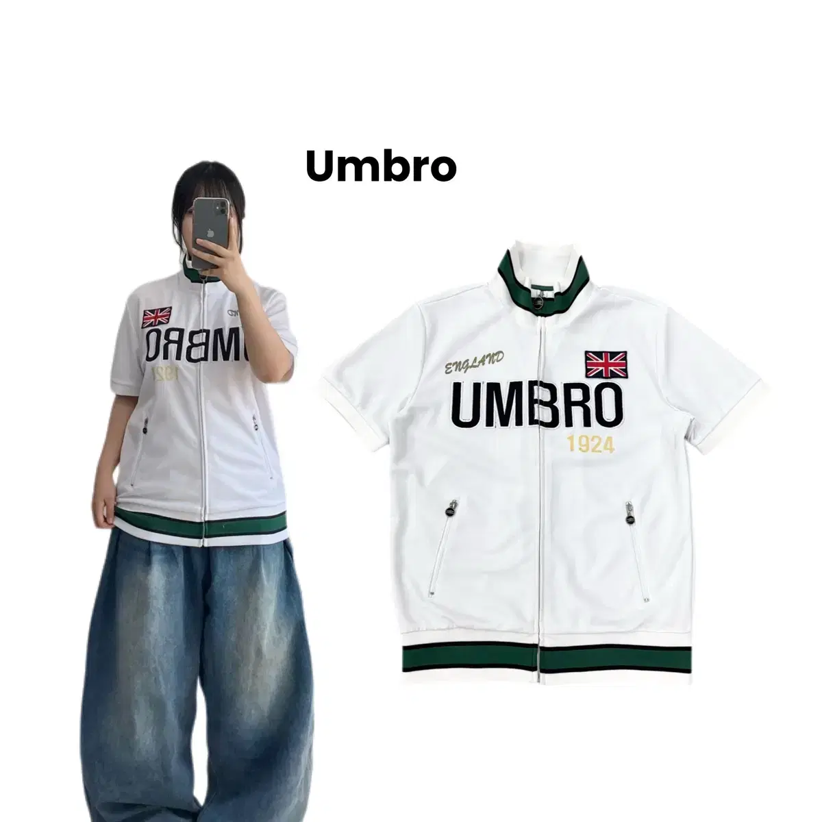 UMBRO 엄브로 Umbro England Y2K White Green Short Sleeve Jersey