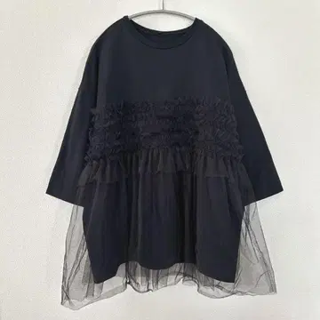 [BEARDSLEY] 튤 콤비 7부 소매 Tee 블랙 프리 사이즈