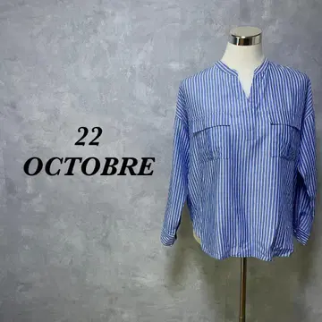 22OCTOBRE 셔츠 블라우스 스키퍼 스트라이프 블루 M 3939