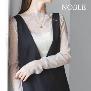 Noble 노블 라메 시어 크레이프 저지 롱 티셔츠 베이지