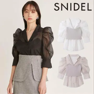 Sustainable 니트 뷔스티에 오간자 블라우스 snidel