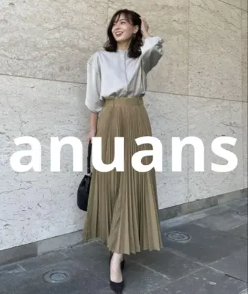 거의 미사용 anuans 플리츠 스커트 MEDIUM 베이지 여성용