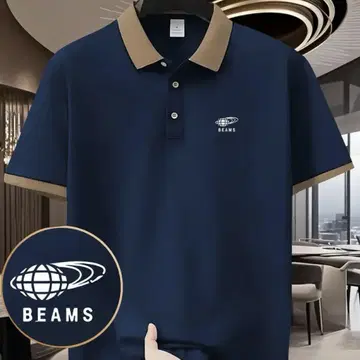BEAMS 네이비 피케 셔츠