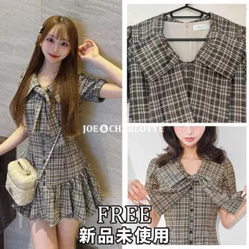 다리치 darich 빅 리본 벌룬 체크 미니 원피스 BEG F