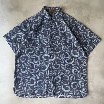 90년대 AXIST 린넨 셔츠 반팔 블루 디자인 셔츠 USA XL