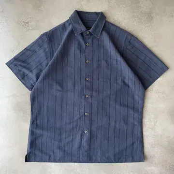 VAN HEUSEN 스트라이프 셔츠 블루 박스 셔츠 반팔 레이온
