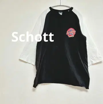 샷 SCHOTT 칠부 소매 래글런 로고 티셔츠 화이트 블랙 L