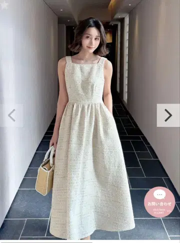 미사용 새상품 벌스데이 바쉬 스퀘어넥 트위드 플레어 드레스 M
