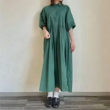 axes femme 벌룬 슬리브 개더 원피스 드레스 그린 블랙
