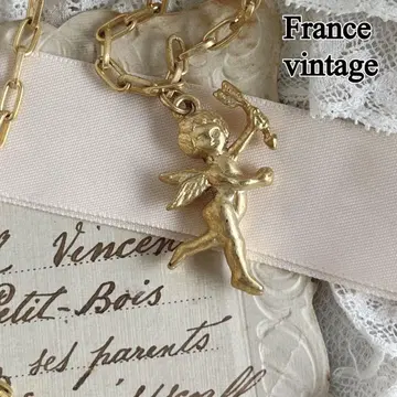프랑스 빈티지 활과 화살을 든 천사 모티브 체인 목걸이