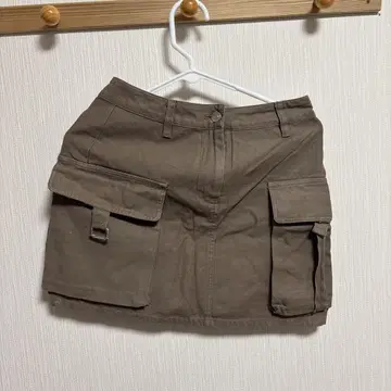 브라운 코튼 타이트 스커트 2 포켓