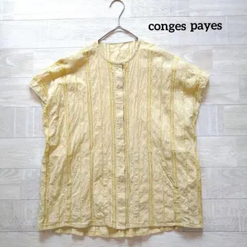 conges payes 콩제페이 히요쿠 버튼 도비 스트라이프 블라우스