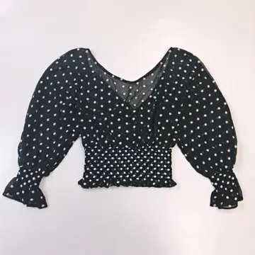 4634 eimy istoire 도트 쉬폰 소재 V넥 퍼프 슬리브