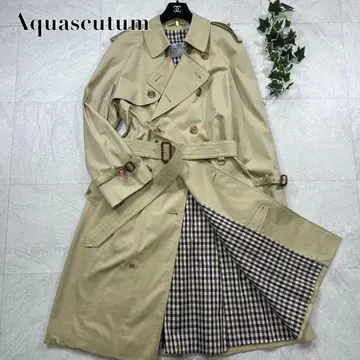 [ Aquascutum ] 더블 트렌치코트 롱 클럽 체크 벨트