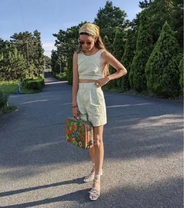 새상품급 ZARA 깅엄 체크 상의 & 숏팬츠 셋업