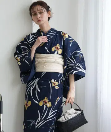 utatane 완판템 네이비 꽃무늬 유카타 오비 세트
